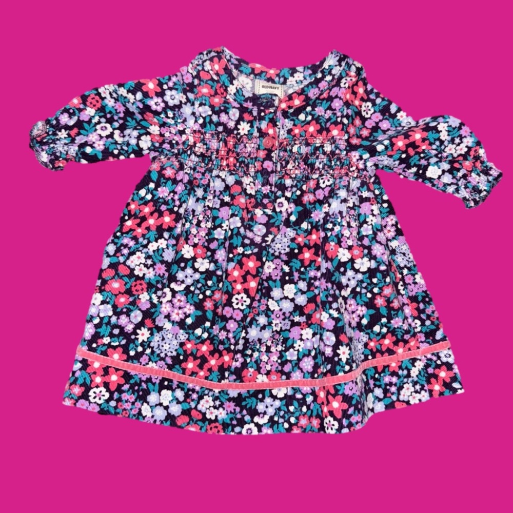 Sweet, Precious floral, smocked corduroy infant dress velvet trim #110